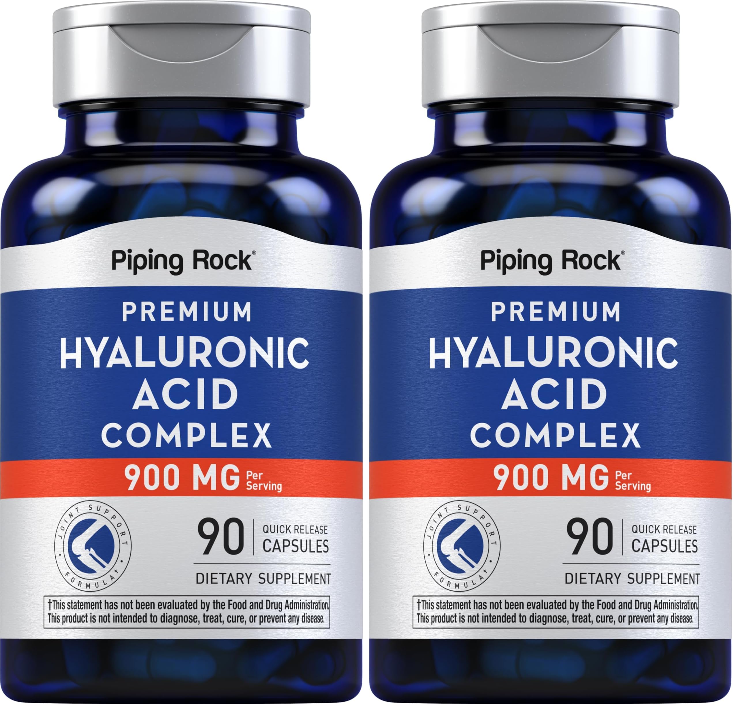 Piping Rock Hyaluronic Acid 900mg bottle front for a convenient daily supplement routine.
