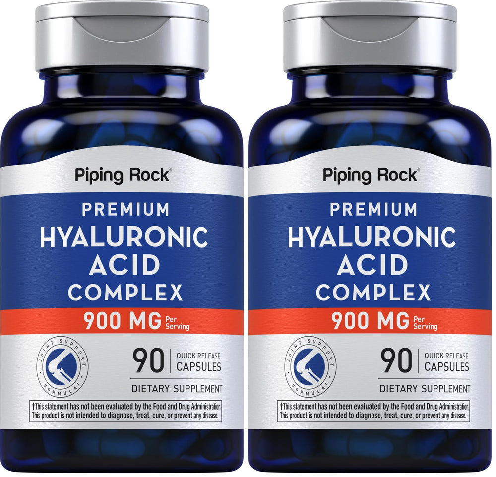 Piping Rock Hyaluronic Acid 900mg bottle front for a convenient daily supplement routine.