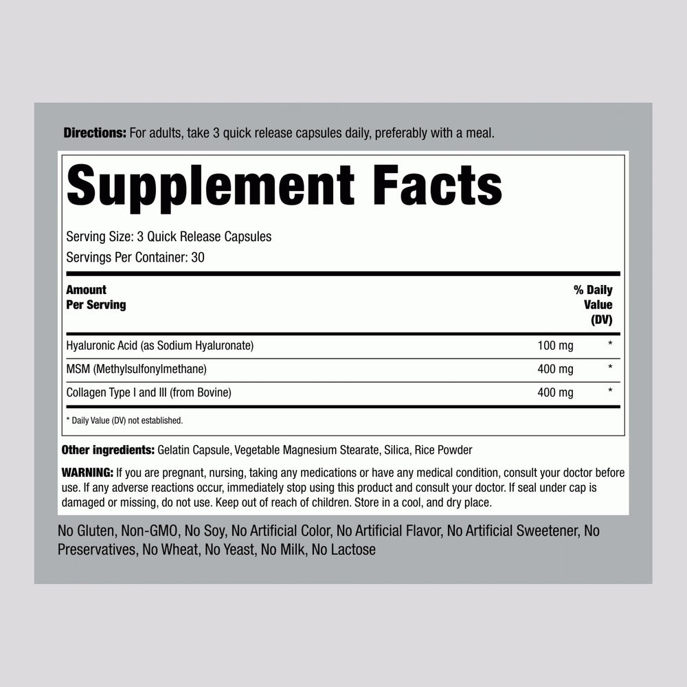 Piping Rock Hyaluronic Acid 900mg capsules close-up showing quick-release design for easy consumption.