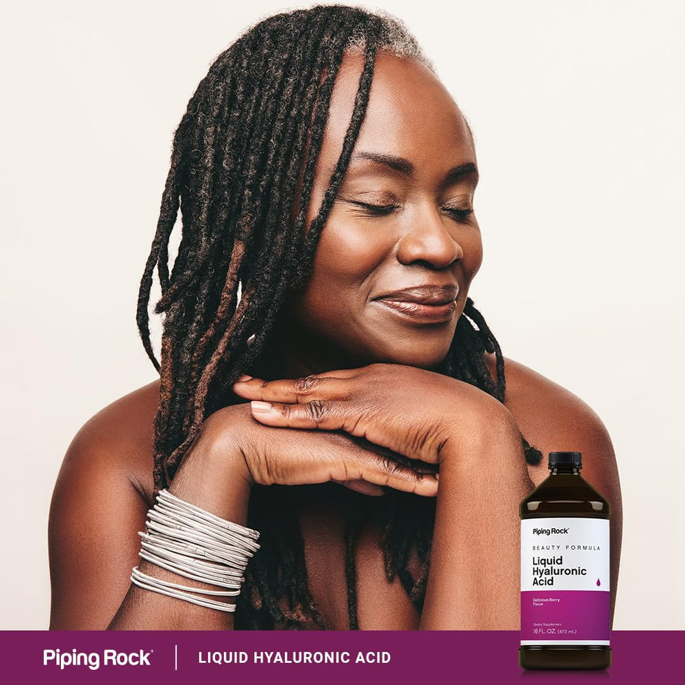 Piping Rock Hyaluronic Acid Berry Liquid bottle on kitchen counter for daily routine
