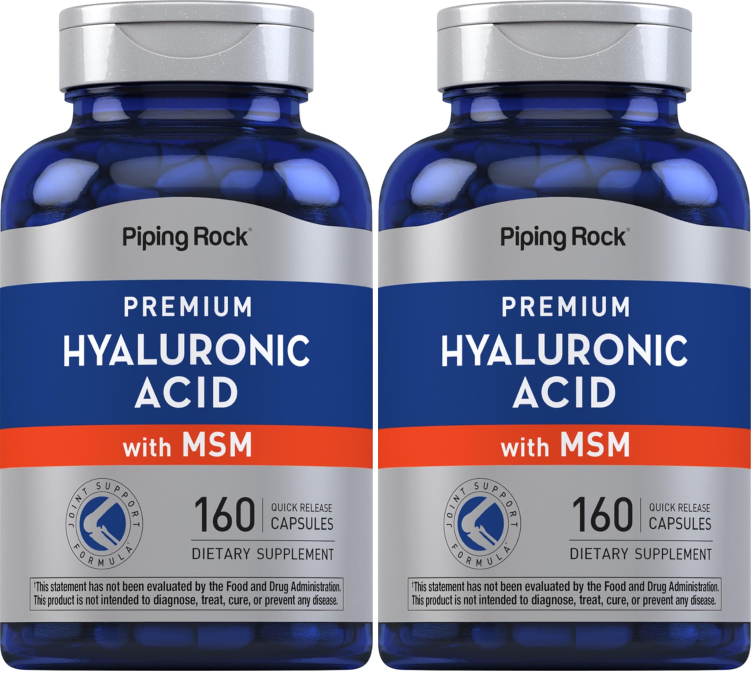 Piping Rock Hyaluronic Acid with MSM bottle front view for daily supplement routine.