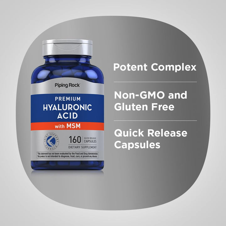 Piping Rock Hyaluronic Acid with MSM product label verifies ingredients.