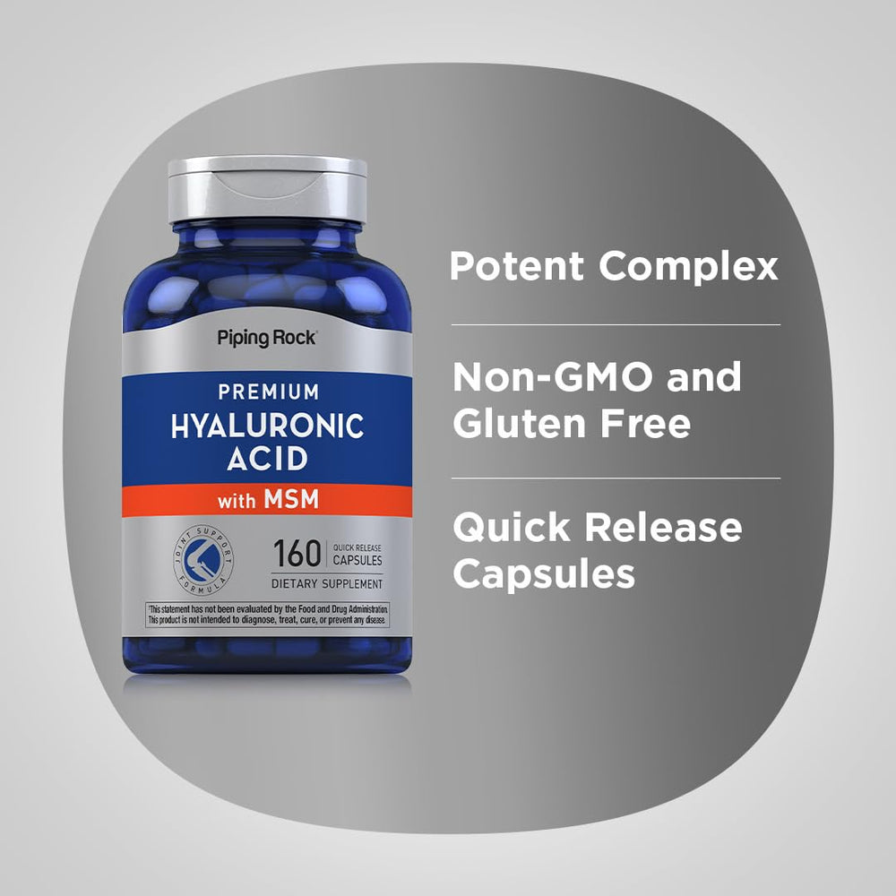 Piping Rock Hyaluronic Acid with MSM product label verifies ingredients.