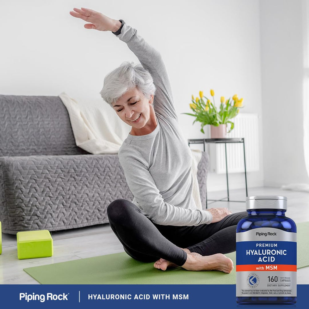 Piping Rock Hyaluronic Acid with MSM non-GMO gluten-free badge.