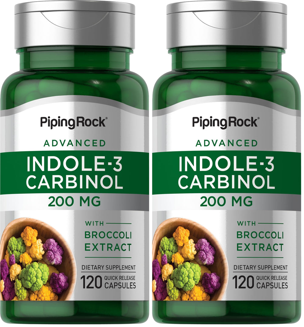 Piping Rock Indole 3 Carbinol 200mg bottle for convenient daily supplementation.