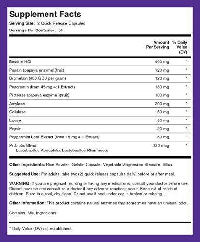 Piping Rock ingredient label close-up highlighting enzymes and probiotics.