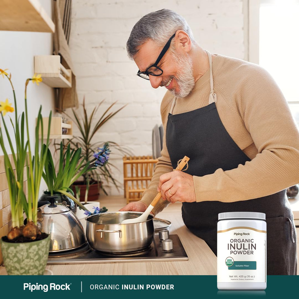 Piping Rock Inulin Powder bottle-label with per-pack servings.
