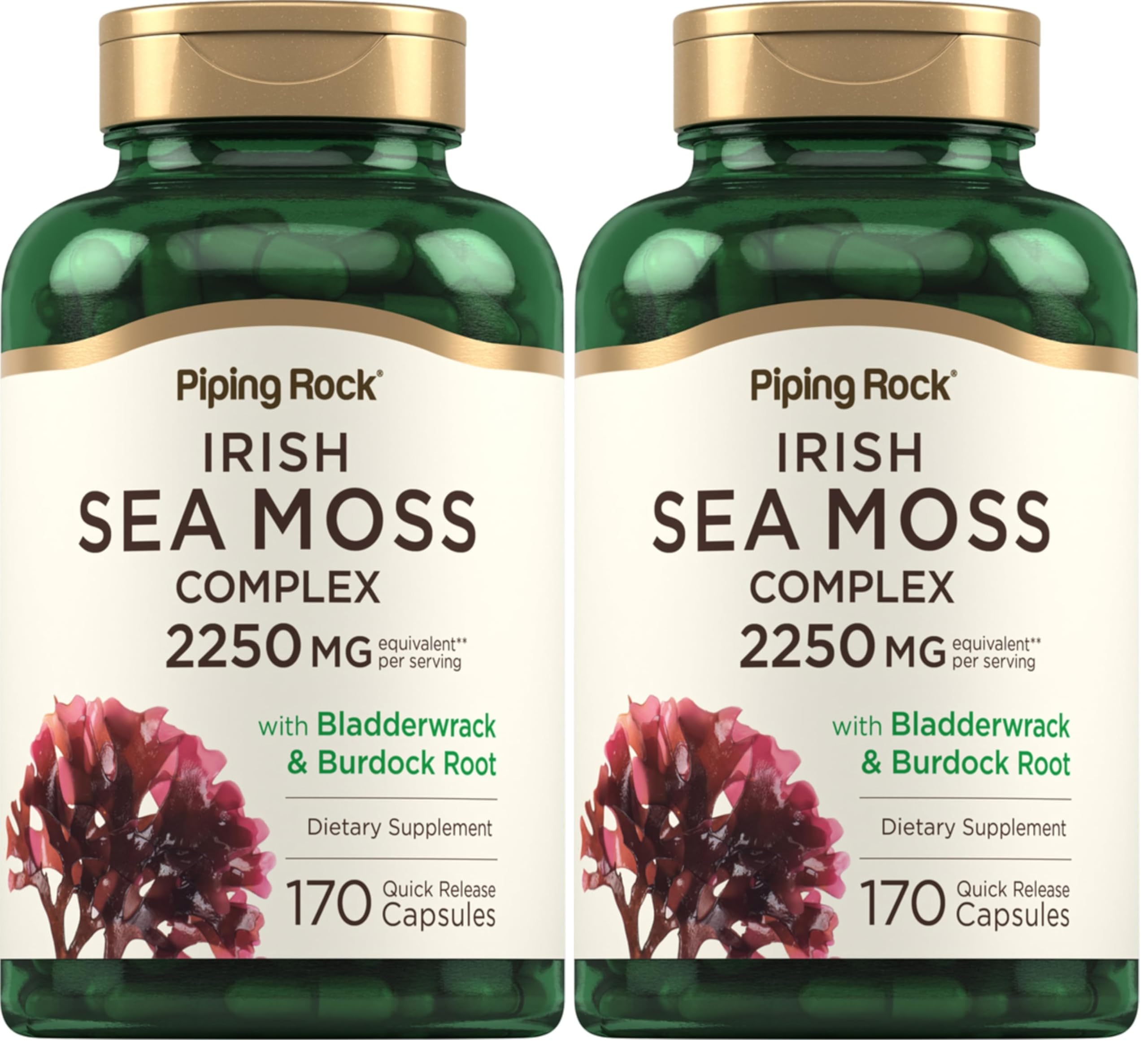 Piping Rock Irish Sea Moss Capsules bottle; convenient daily supplement for energy and vitality.
