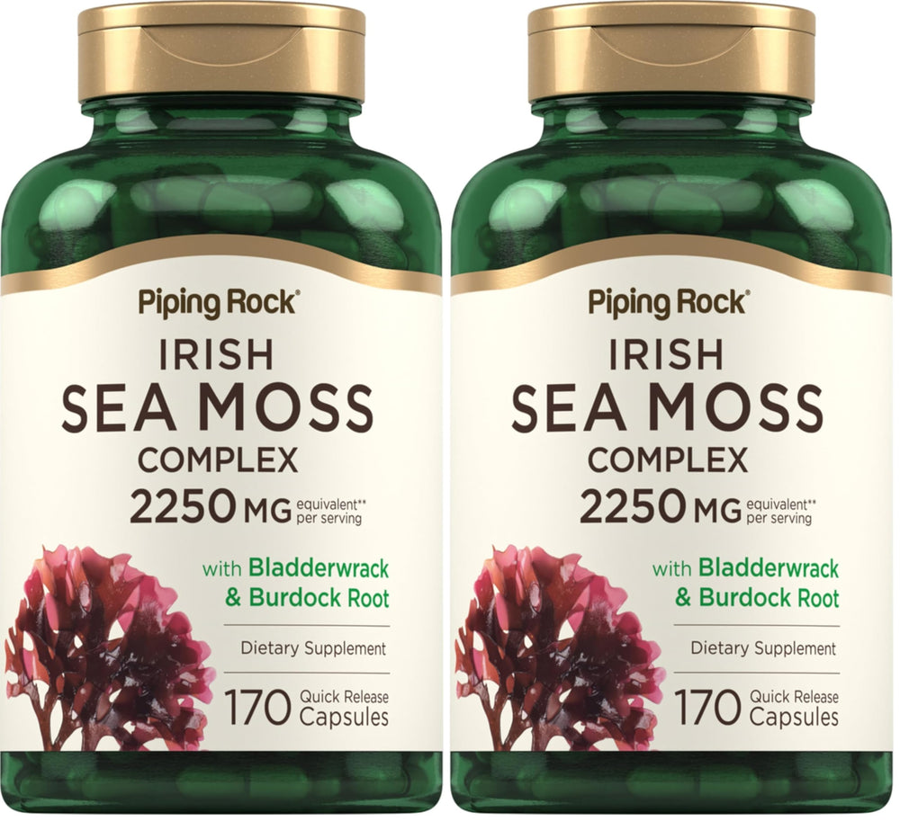 Piping Rock Irish Sea Moss Capsules bottle; convenient daily supplement for energy and vitality.
