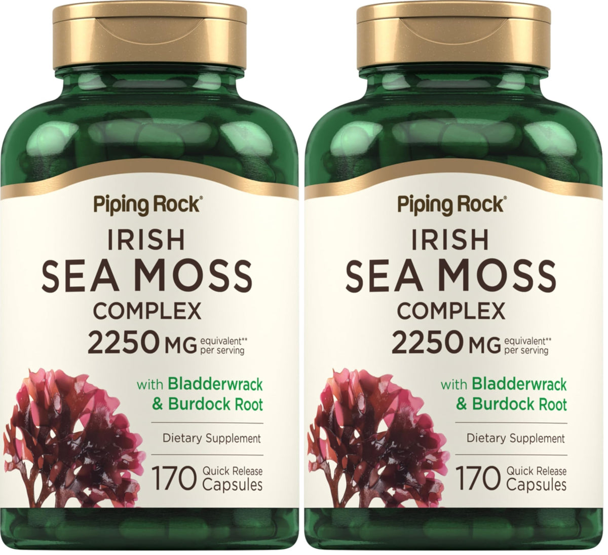 Piping Rock Irish Sea Moss Capsules bottle; convenient daily supplement for energy and vitality.