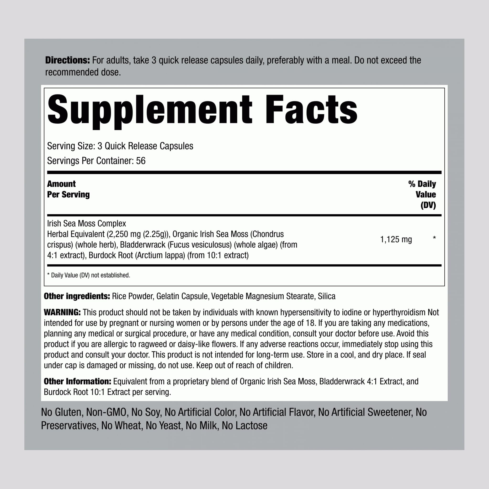 Piping Rock Irish Sea Moss Capsules pack of 2; bulk value for ongoing wellness.