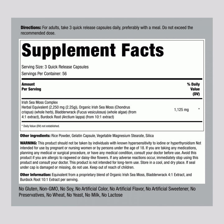 Piping Rock Irish Sea Moss Capsules pack of 2; bulk value for ongoing wellness.