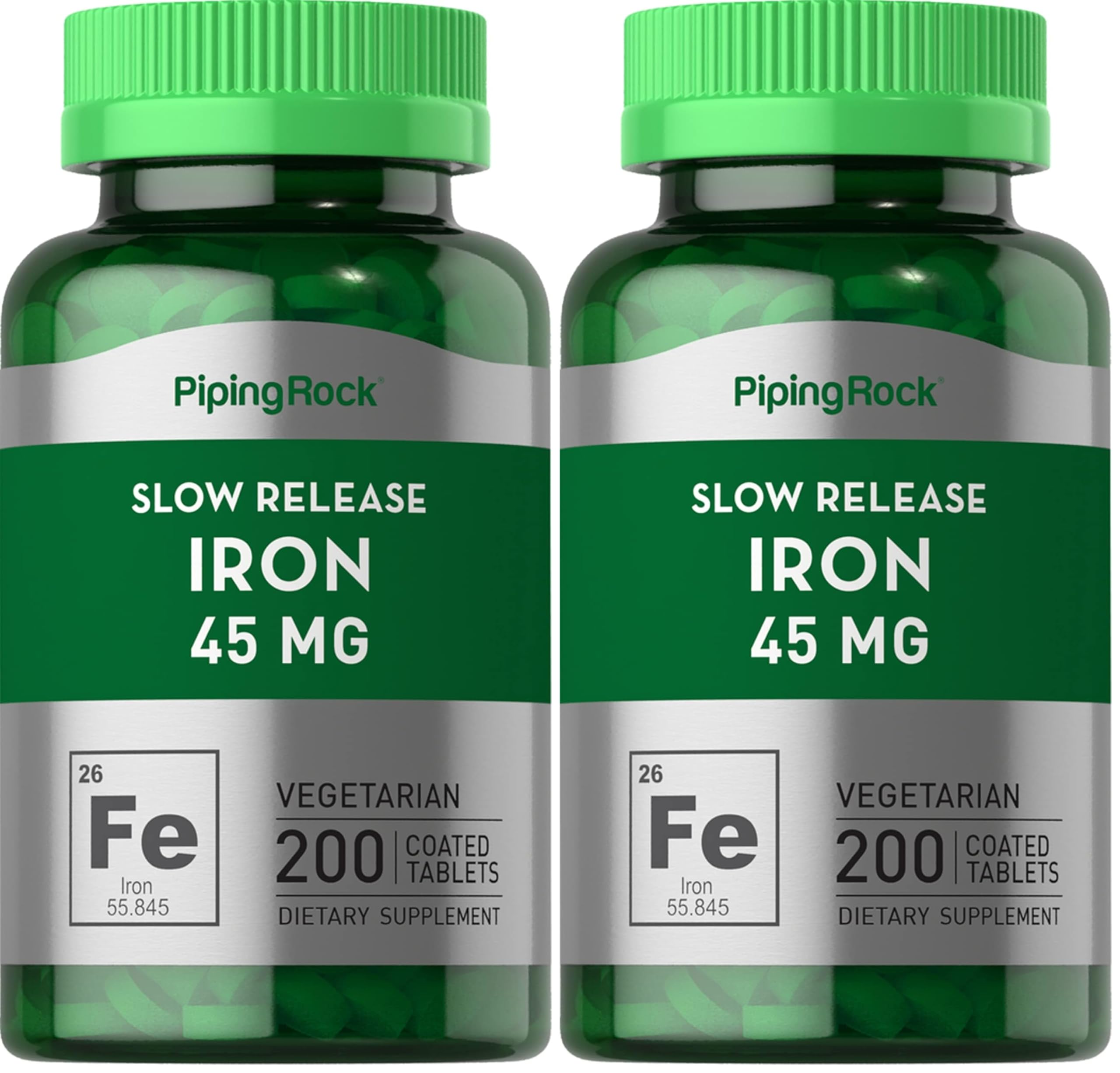 Piping Rock 45 mg iron tablet front view for daily support