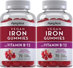 Piping Rock Iron Gummies grape bottle shows high-potency iron for daily nutrition.