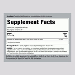 Piping Rock K2 MK7 capsules close-up emphasizing vegetarian capsules.