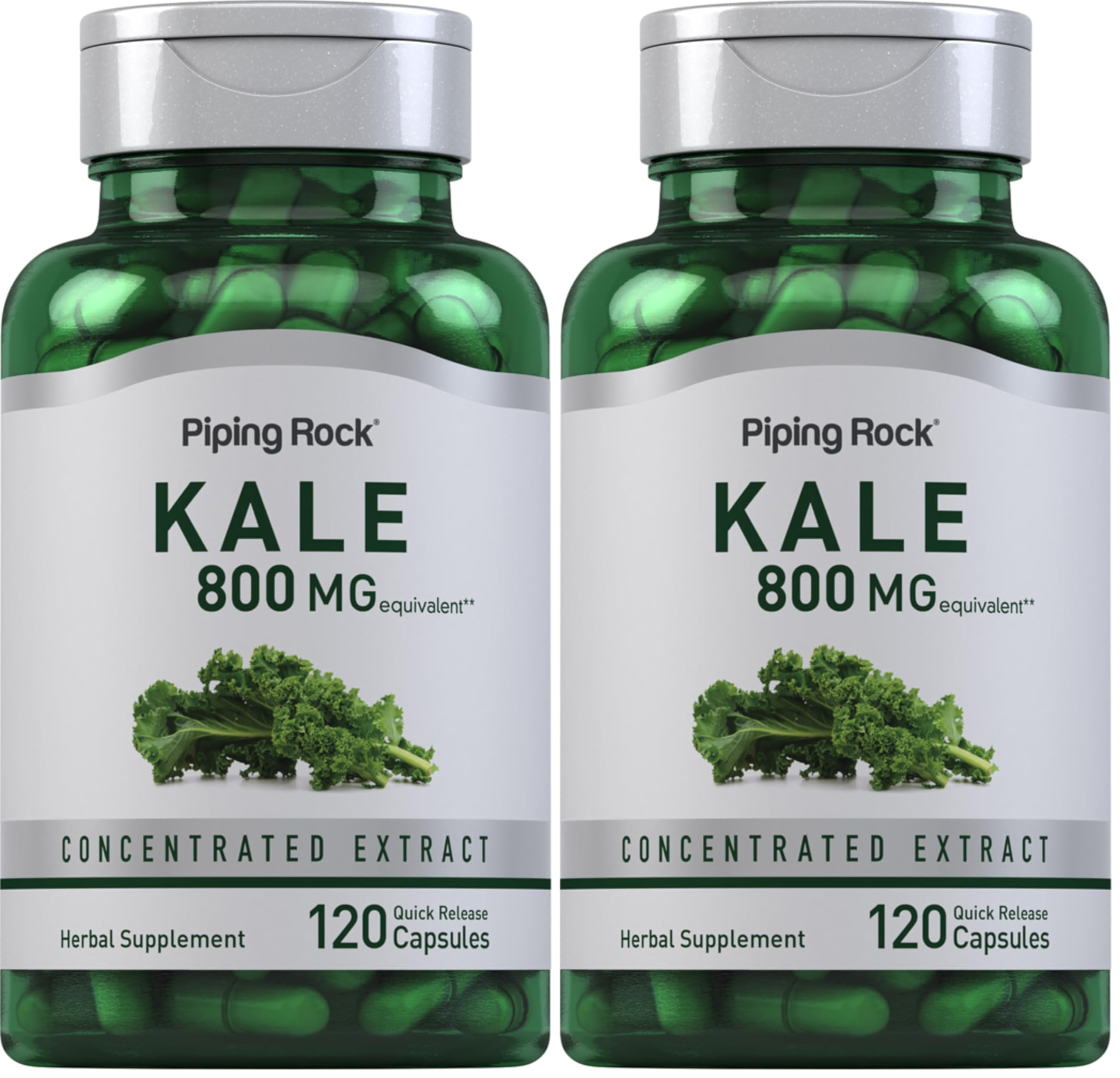 Piping Rock kale extract capsules bottle front view for easy daily supplementation