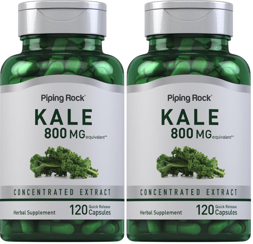 Piping Rock kale extract capsules bottle front view for easy daily supplementation