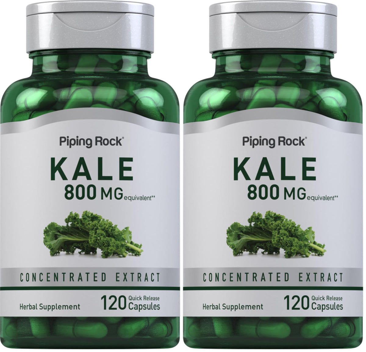 Piping Rock kale extract capsules bottle front view for easy daily supplementation