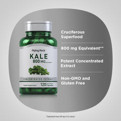 Piping Rock kale extract bottle with kale leaves signals cruciferous superfood support