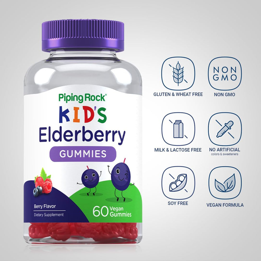 Piping Rock Kids Elderberry Gummies close-up of chewy berry gummies