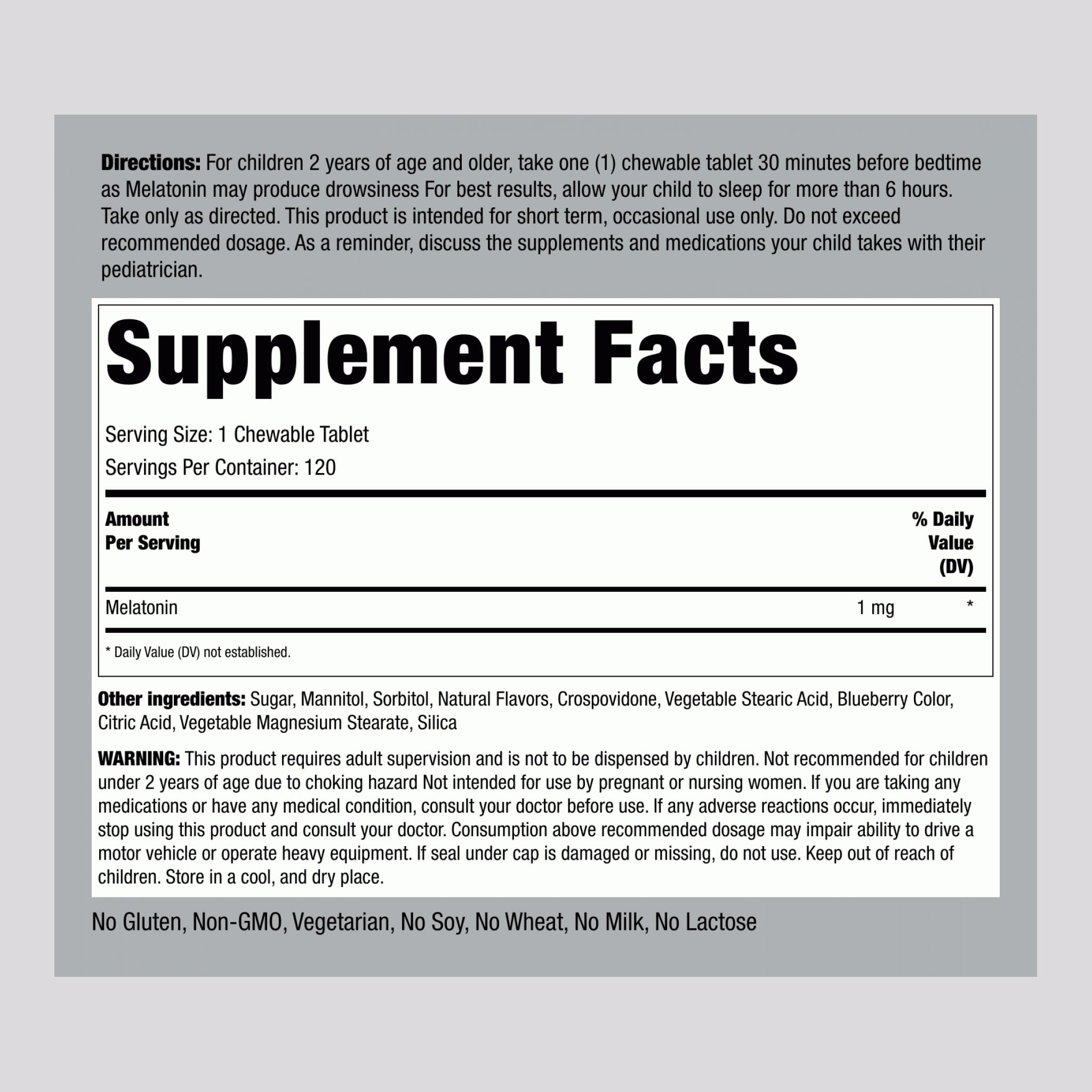 Piping Rock Kids Melatonin 1mg chewables close-up for easy bedtime snack