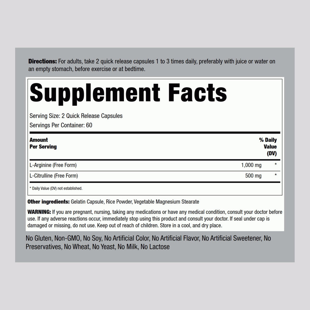 Piping Rock L-Arginine L-Citrulline capsules ready for daily use and flexible wellness.
