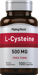 Piping Rock L-Cysteine 500 mg bottle with quick-release capsules for daily support.