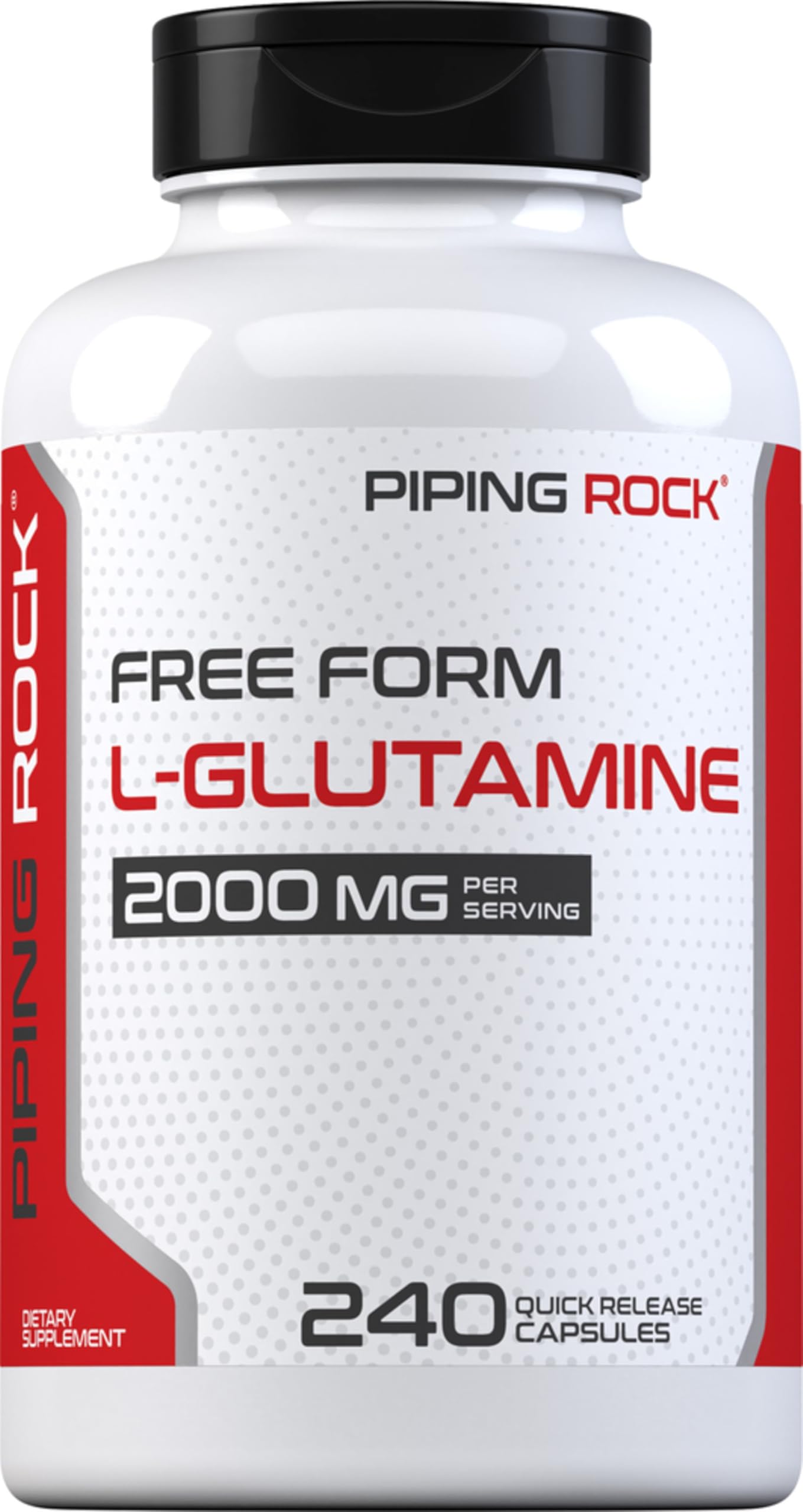 Piping Rock L-Glutamine bottle with capsules for daily use.