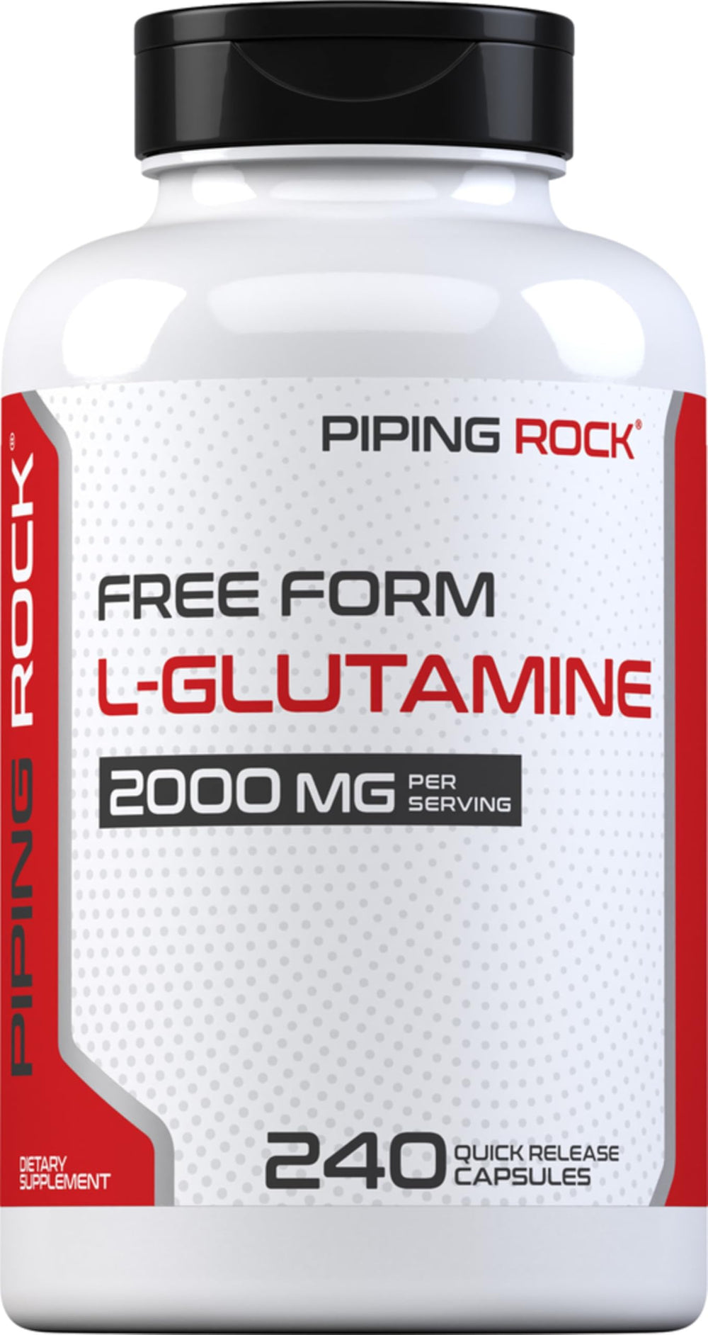 Piping Rock L-Glutamine bottle with capsules for daily use.