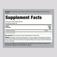 Piping Rock L-Glutamine capsules close-up highlighting convenient capsule form.