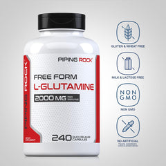 Piping Rock L-Glutamine serving scoop illustrating easy daily dosage.