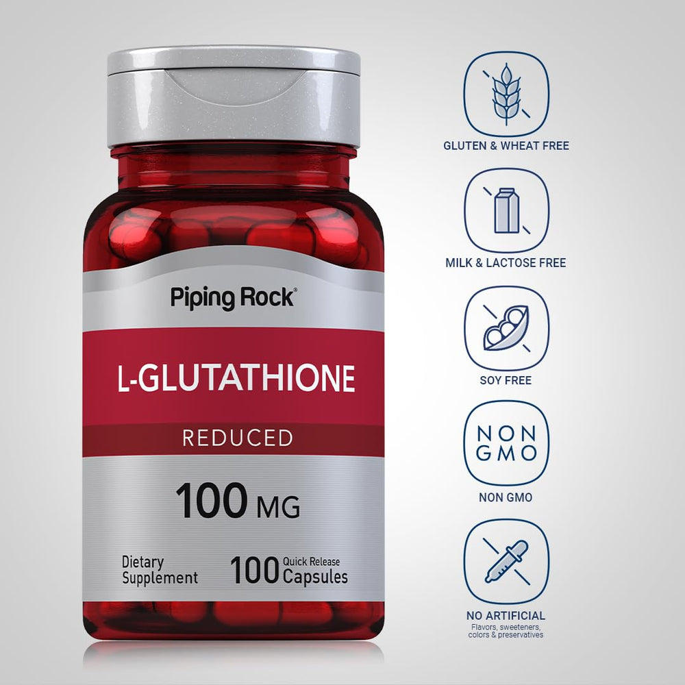 Piping Rock L-Glutathione capsules close-up with quick-release design