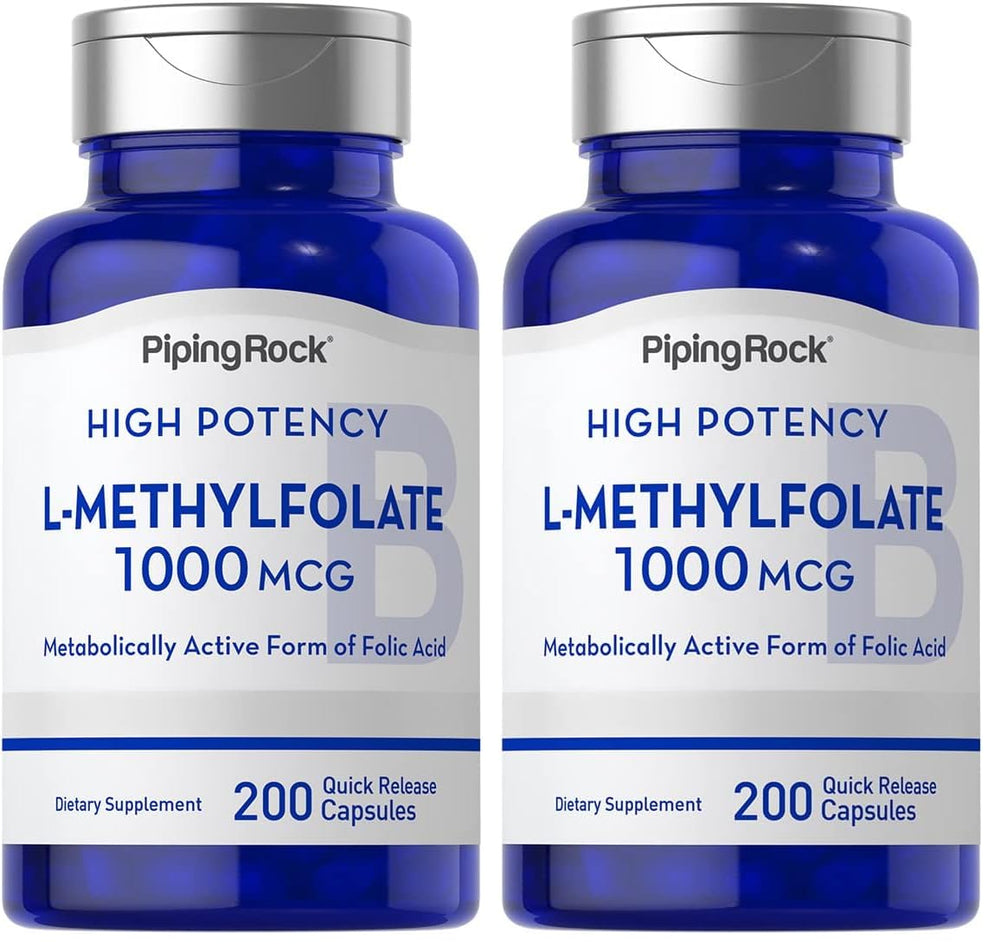 Piping Rock L-Methylfolate 1000 mcg bottle front for bioavailable folate support.