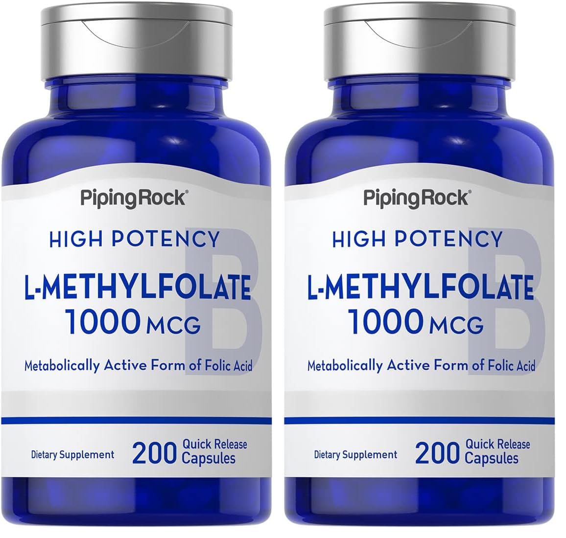 Piping Rock L-Methylfolate 1000 mcg bottle front for bioavailable folate support.
