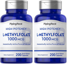 Piping Rock L-Methylfolate 1000 mcg bottle front for bioavailable folate support.