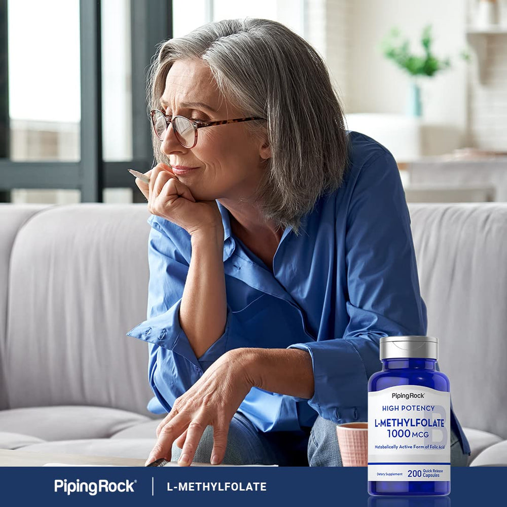 Piping Rock L-Methylfolate 1000 mcg dosage information on the bottle.