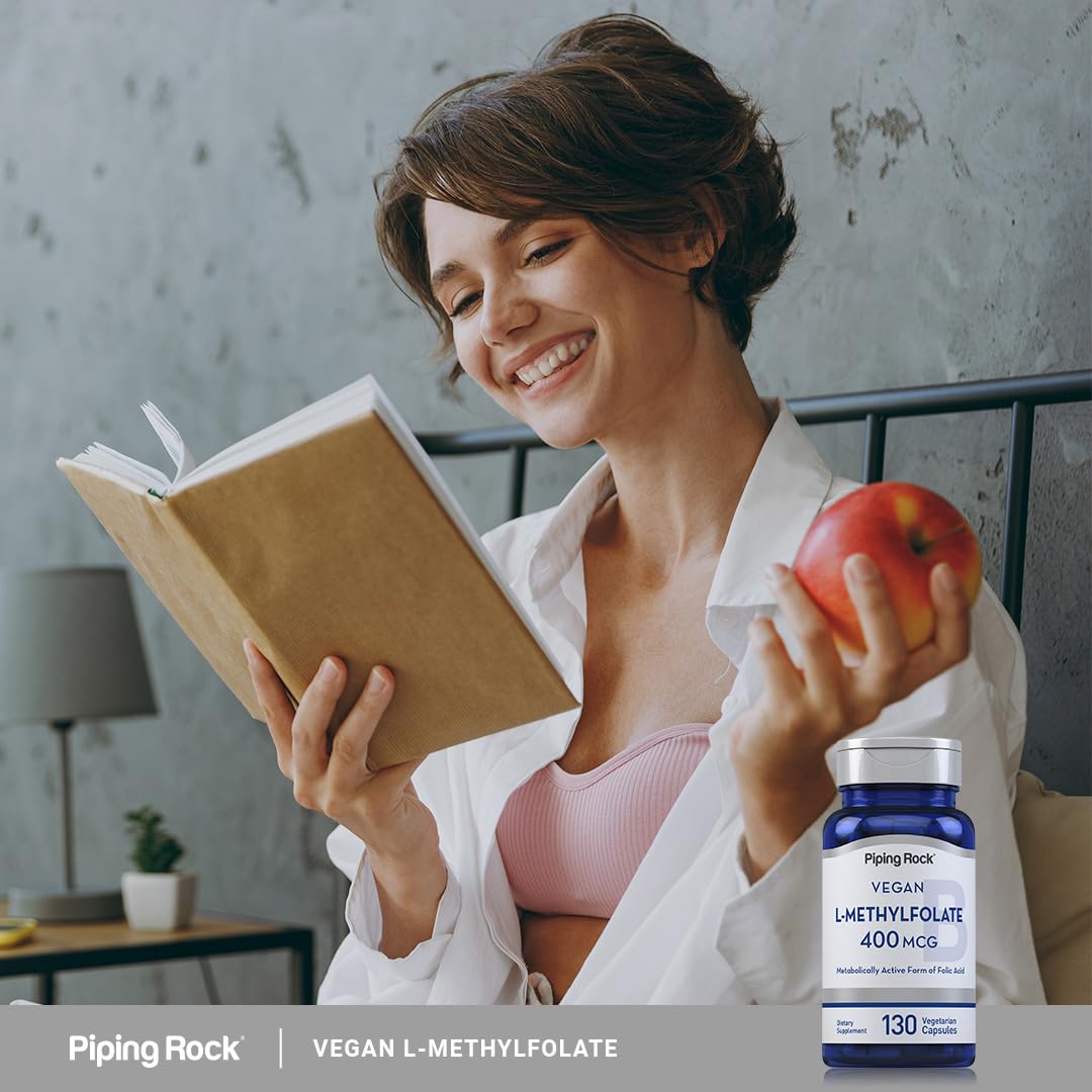 Piping Rock L-Methylfolate bottle in kitchen during morning routine.
