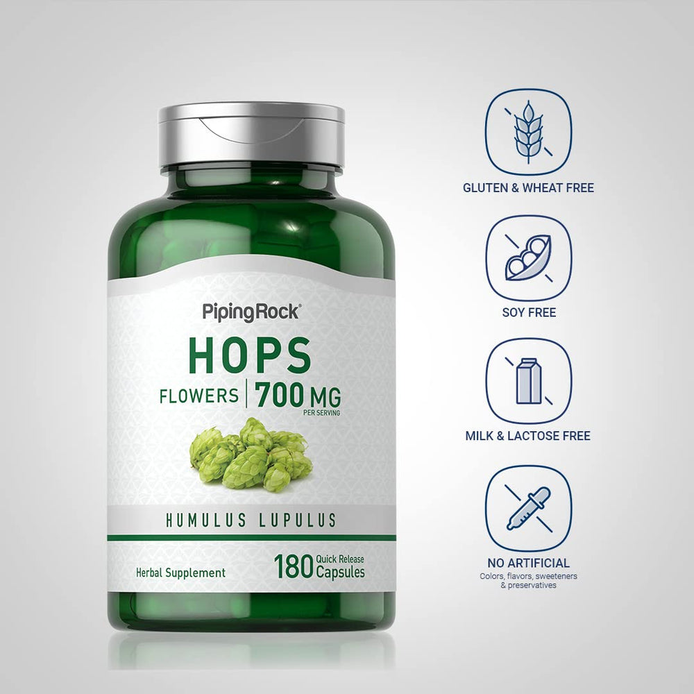 Piping Rock therapeutic grade hops label indicating purity and quality