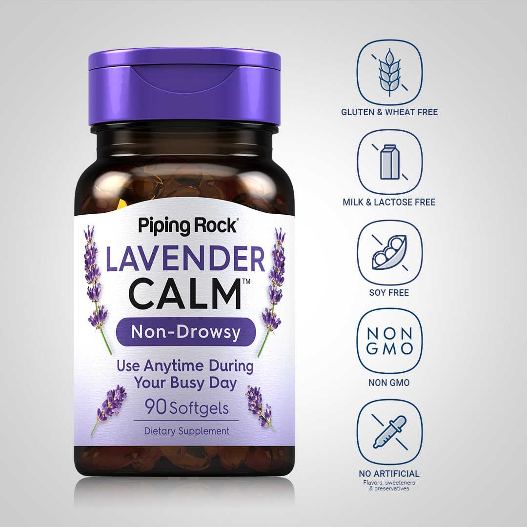 Piping Rock Lavender Calm Softgels 80mg close-up and smooth texture