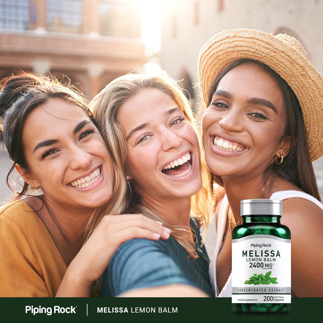 Piping Rock Lemon Balm Capsules back label with dosage details.