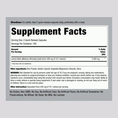 Piping Rock Lemon Balm Capsules quick-release design for easy swallowing.