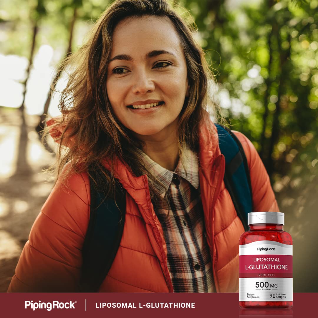 Piping Rock Liposomal Glutathione nutrition panel shows 500mg per softgel.