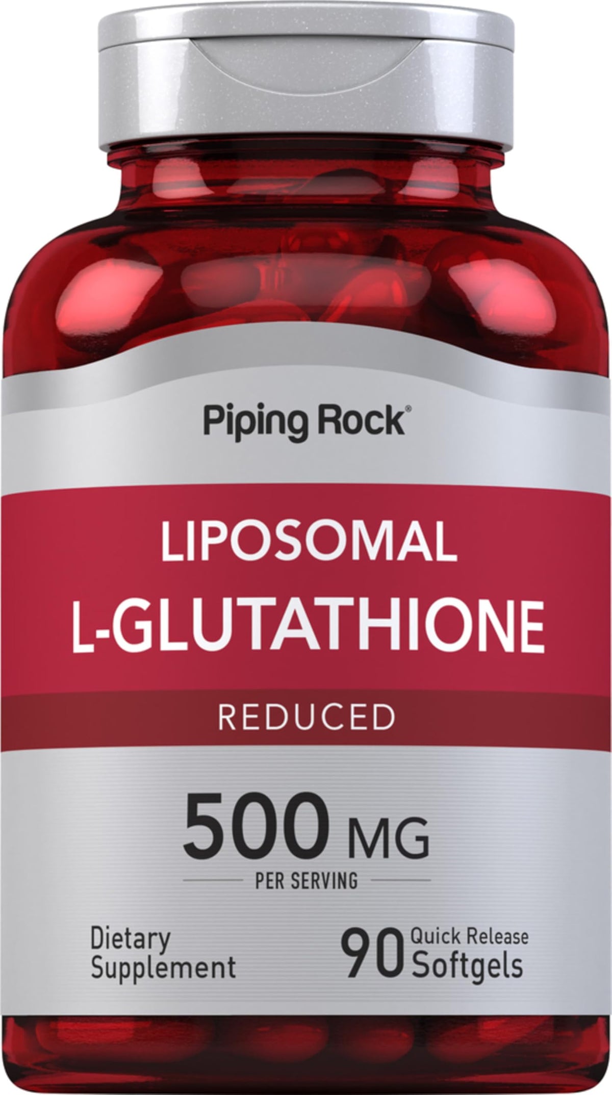 Piping Rock Liposomal Glutathione softgels in bottle for daily wellness support.
