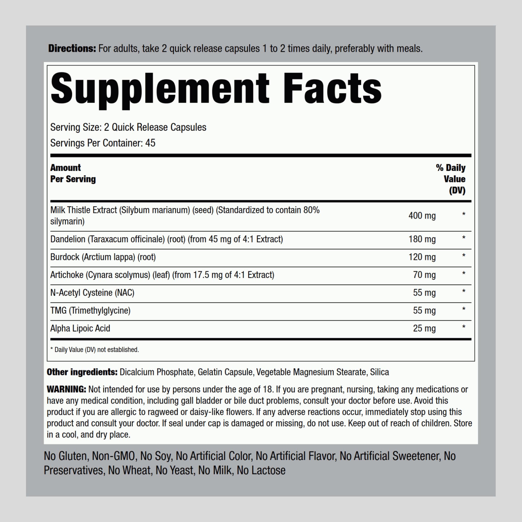 Piping Rock Liver Cleanse Complex bottle side view with product details.