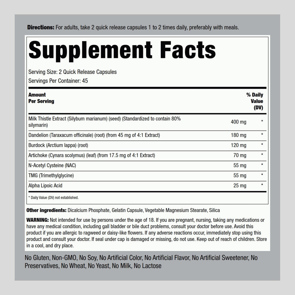 Piping Rock Liver Cleanse Complex bottle side view with product details.