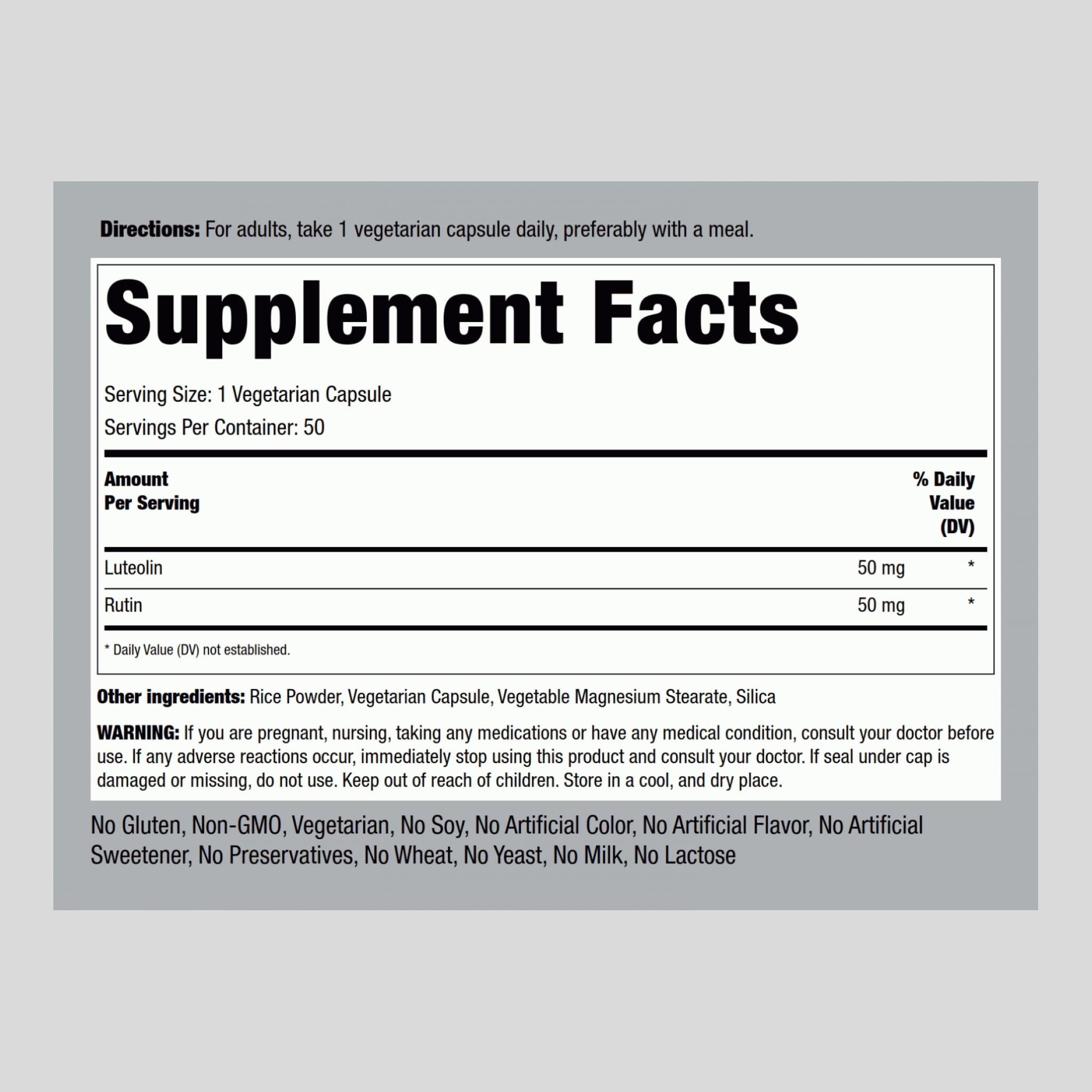 Piping Rock Luteolin two-pack capsules ready for daily use in a vegetarian, non GMO formula