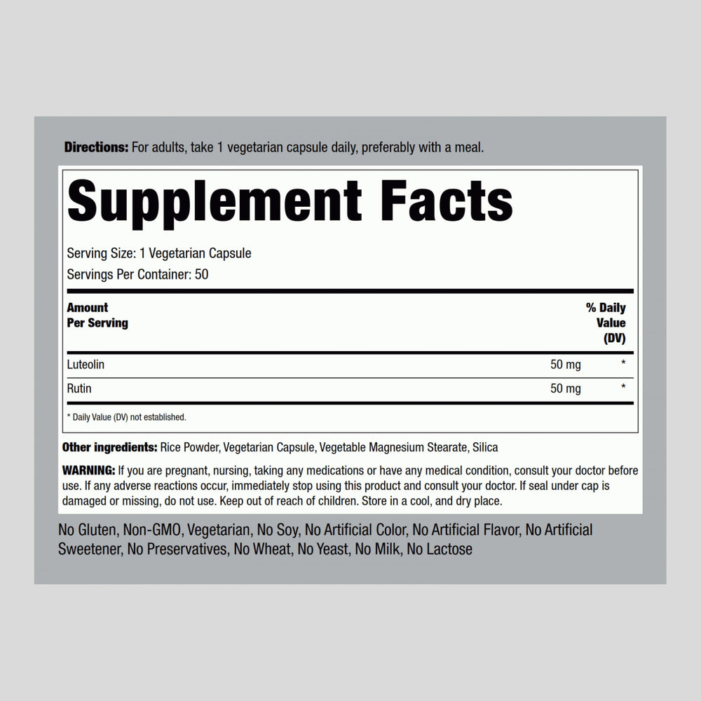 Piping Rock Luteolin two-pack capsules ready for daily use in a vegetarian, non GMO formula