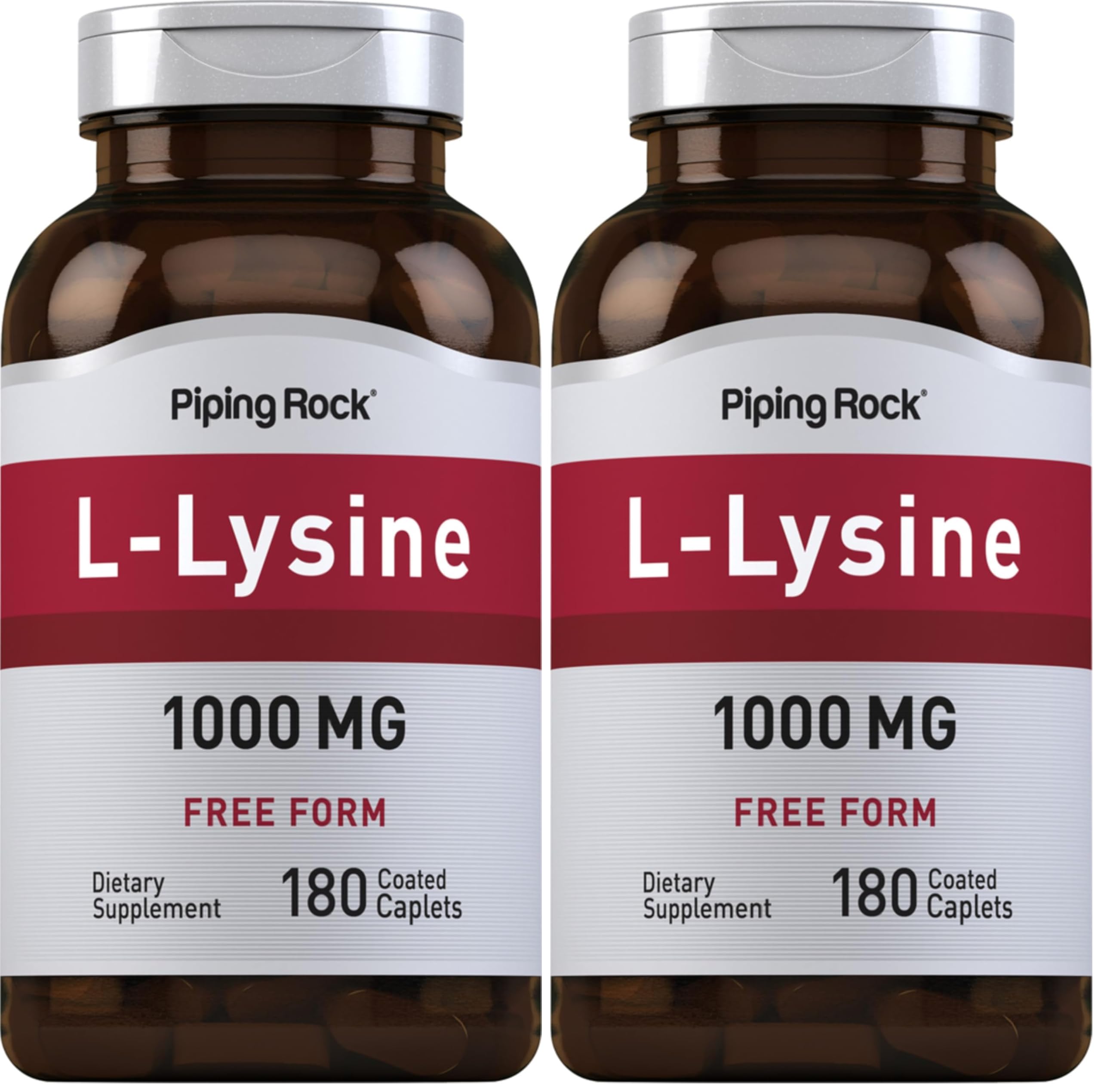 Piping Rock L-Lysine 1000mg bottle with easy-to-swallow caplets