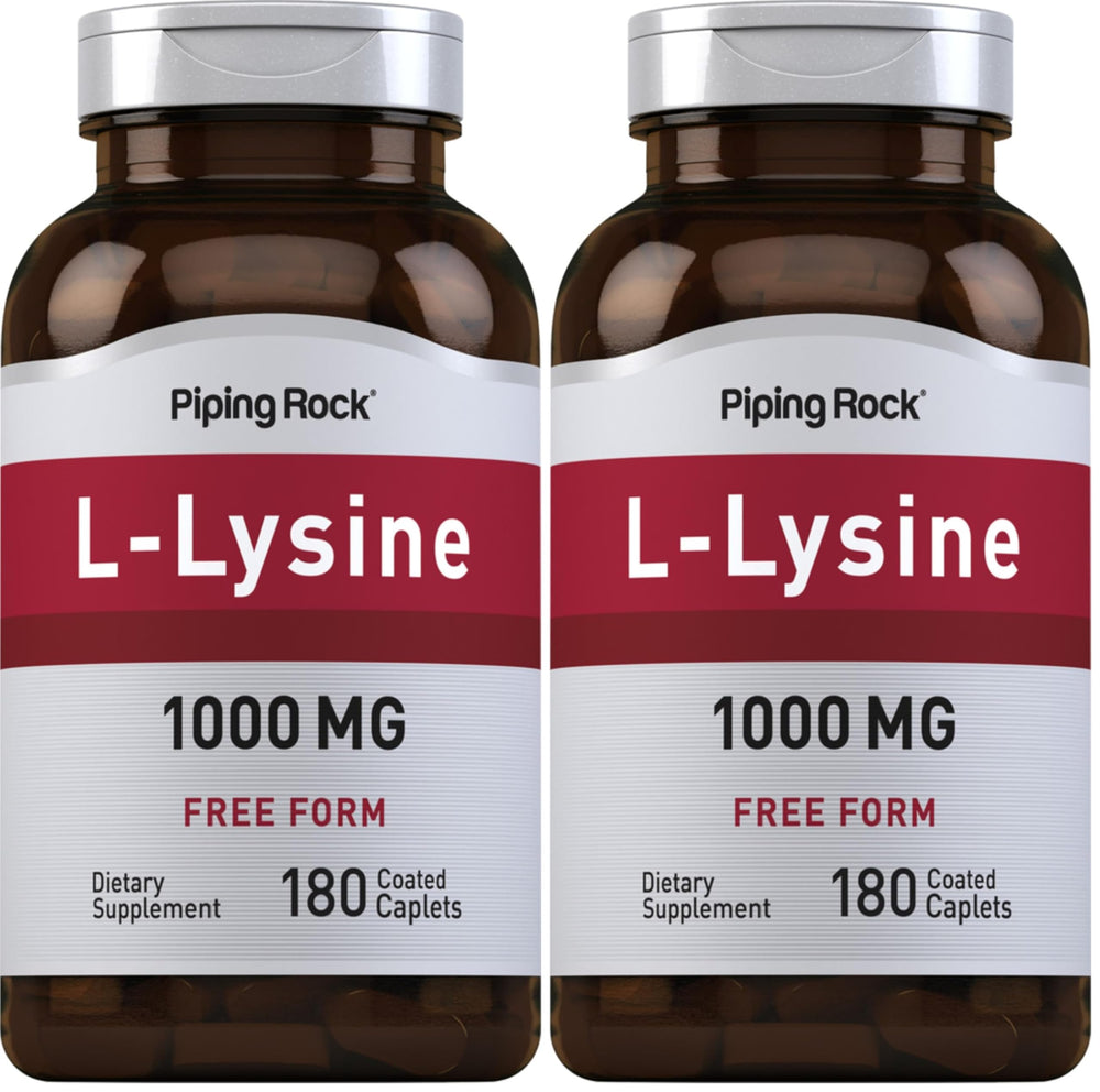 Piping Rock L-Lysine 1000mg bottle with easy-to-swallow caplets