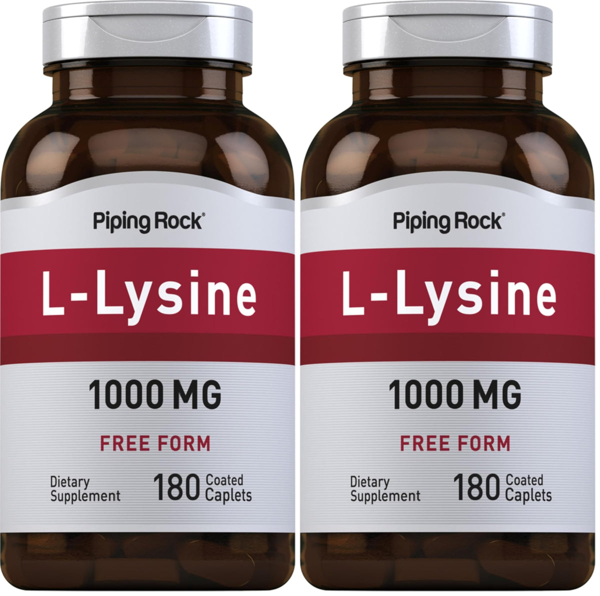 Piping Rock L-Lysine 1000mg bottle with easy-to-swallow caplets
